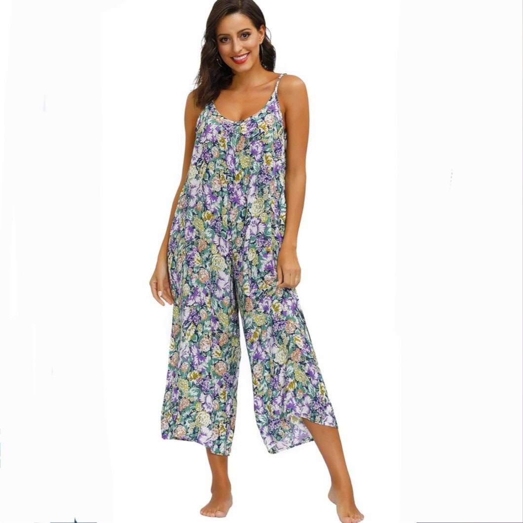 Women Flowy Floral Romper Jumpsuit Xl Boho Hippie Festival Beach Casual Relaxed